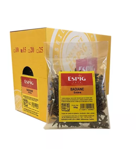 Grossiste Epice BADIANE ENTIERE (Anis Etoile) - 15x50g Importateur Grossiste Epice en GROS