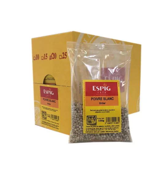 Fournisseur Epice POIVRE BLANC ENTIER - 20x100g Grossiste Epice en GROS