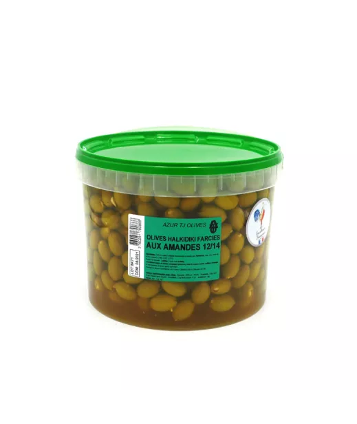 Fournisseur Olives SEAU KALISTEOS - OLIVE VERTE FARCIE AMANDE - ORIGINE Grece 5KG Grossiste Olives en GROS