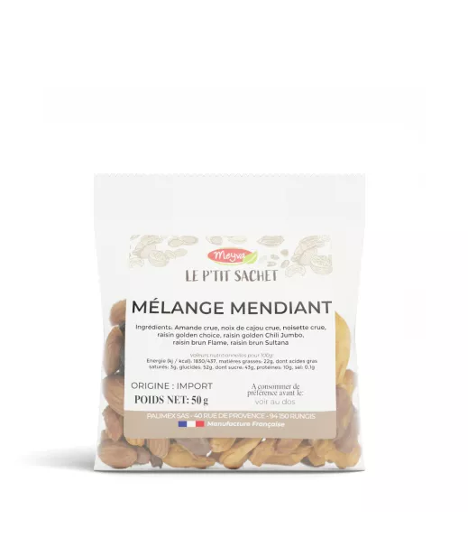Grossiste Fruits Secs LE PTIT SACHET 50G - MELANGE MENDIANT 20X50G Importateur Grossiste Fruits Secs en GROS