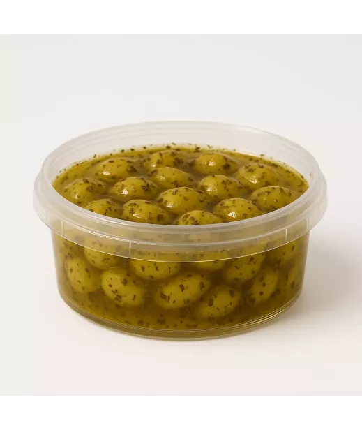 POT ROND - OLIVES CASSEES VERTES AIL BASILIC PISTOU 14X190G