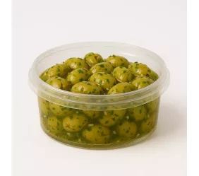 POT ROND - OLIVES CASSEES VERTES AIL PERSIL 14X190G