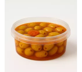 Round pot - green olives pepperies 14x190g
