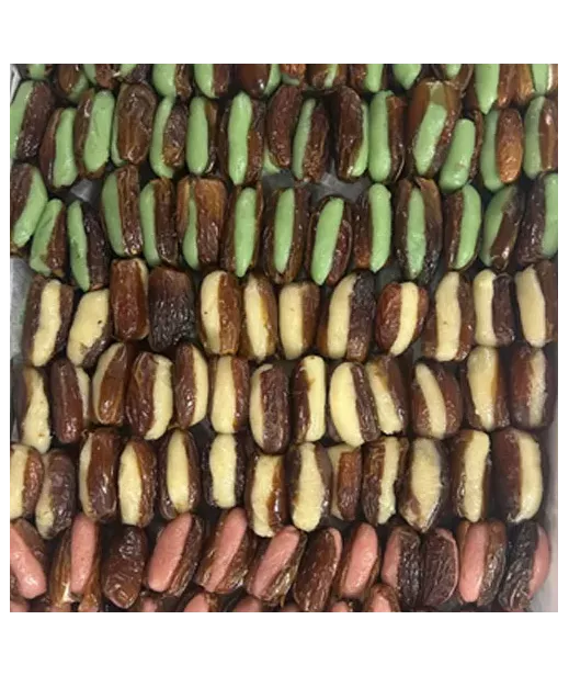 Importateur Grossiste Epicerie fine Datte fourree pate amande tricolore