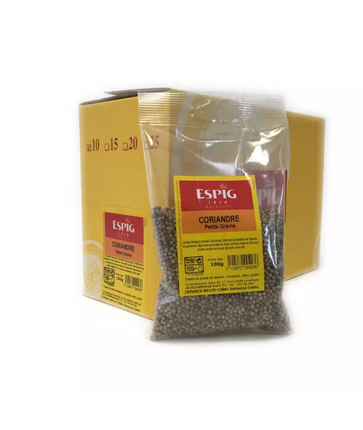 Grossiste Epices ESPIG CORIANDRE ENTIERE (petits grains) - 10x100g Importateur Grossiste Epices ESPIG en GROS