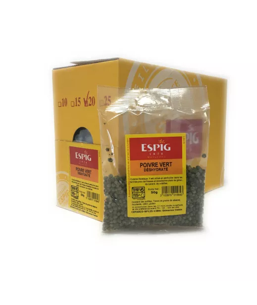 Dehydratisierter grüner Pfeffer 20x50g - Großhändler in ESPIG-Gewürzen