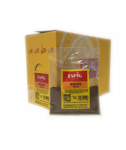 Grossiste Epices ESPIG MUSCADE MOULUE - 20x50g Importateur Grossiste Epices ESPIG en GROS