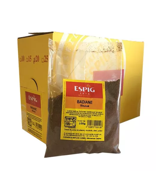 Importateur Grossiste Epices BADIANE MOULUE (Anis Etoile) - 20x100g Fournisseur Epices en GROS