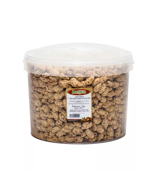 Amandes Caramélisées Sésame 5Kg - Grossiste Fruits Secs en Seau