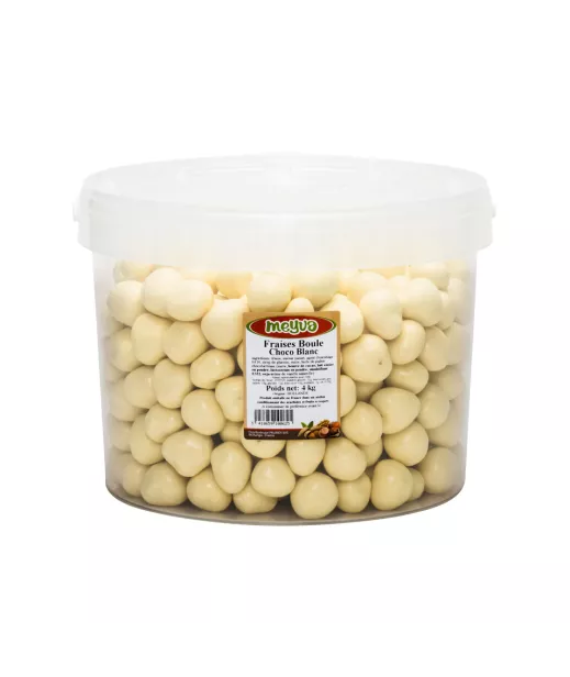 Importateur Grossiste Fruits Secs SEAU MEYVA - FRAISE BOULE CHOCO BLANC 4KG Fournisseur Fruits Secs en GROS