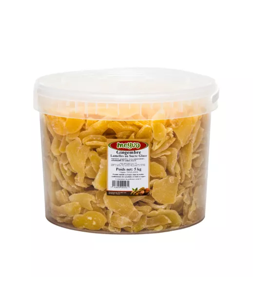 Fournisseur Fruits Secs SEAU MEYVA - GINGEMBRE DESHYDRATE LAMELLE SUCRE GLACE 5KG Grossiste Fruits Secs en GROS