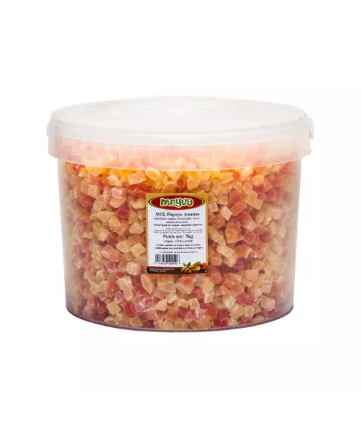 Grossiste Fruits Secs SEAU MEYVA - MIX ANANAS / PAPAYE CUBES 5KG Importateur Grossiste Fruits Secs en GROS