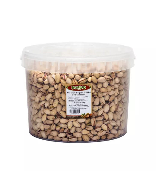 Importateur Grossiste Fruits Secs SEAU MEYVA - PISTACHE COQUE JUMBO GRIL/SALEE IRAN 4KG Fournisseur Fruits Secs en GROS