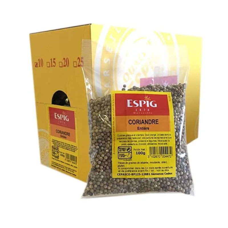 CORIANDRE ENTIERE (GROS grains - pas précisé sur emballage) - Espig - 10x100g