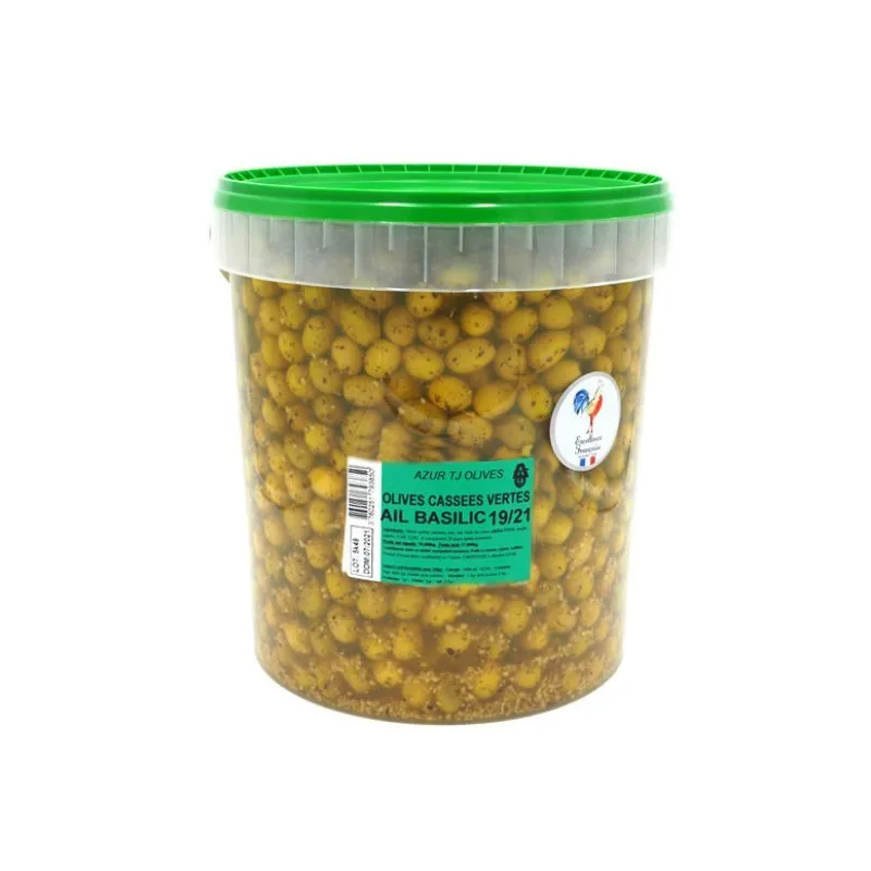 Olives MEYVA - CASSEES VERTES AIL BASILIC PISTOU - 10 KG