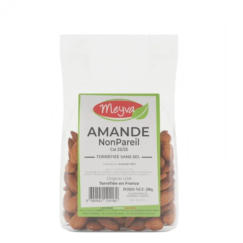 Meyva - Amande Nonpareil Extra 23/25 - Torréfiée Sans Sel - 12x200g - 2