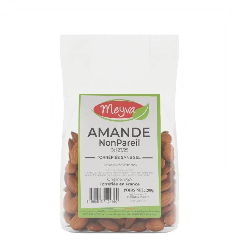 Meyva - Amande Nonpareil Extra 23/25 - Torréfiée Sans Sel - 12x200g - 2