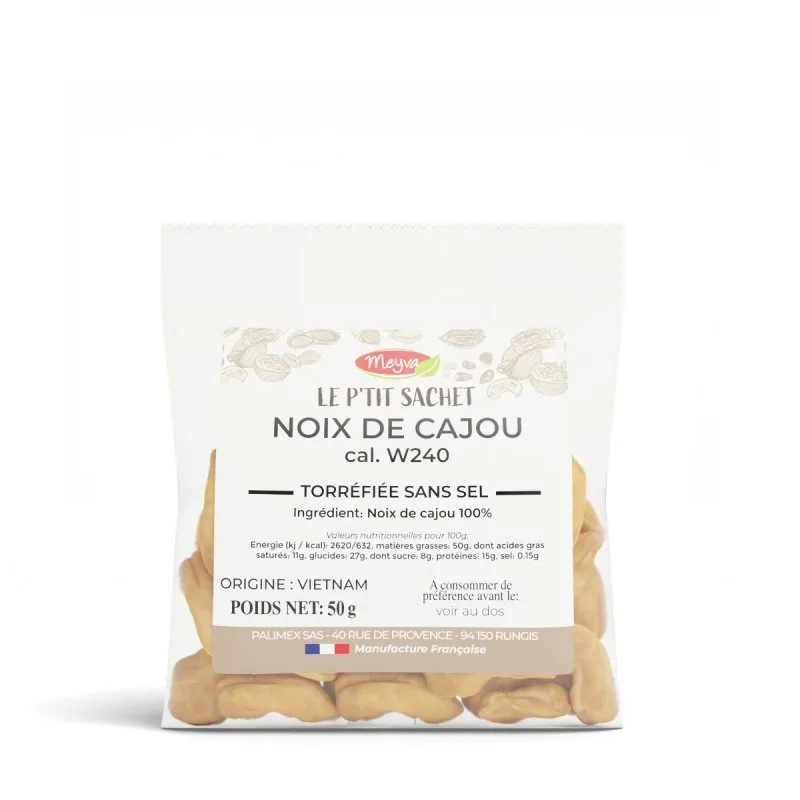 Noix de Cajou W240 - Torréfiée SANS SEL - 20X50G - Le p'tit sachet - 2
