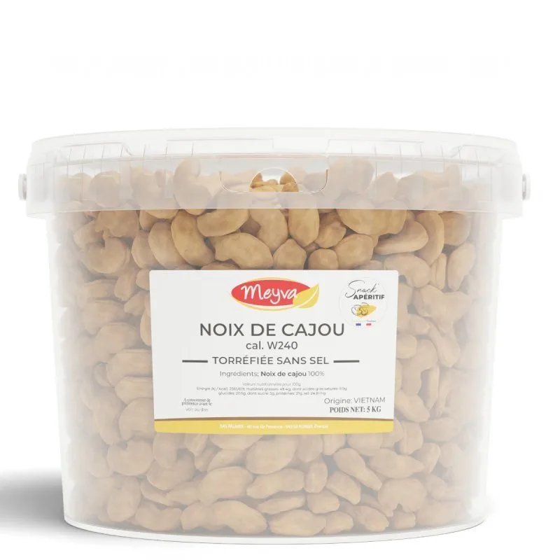 SEAU Snack MEYVA - NOIX DE CAJOU Torrifiée sans Sel W240 - 5KG