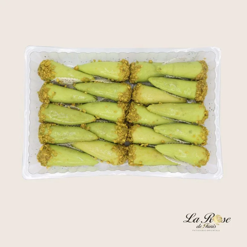Pâtisserie Rose de Tunis - CORNET ALGEROIS PISTACHE 20Pcs - Prix par plate