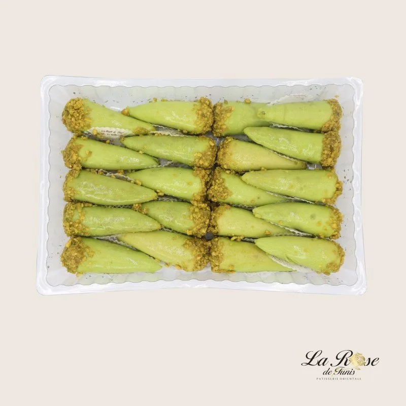 Pink Tunis Pastry - Algiers-Style Pistachio Cornet 20pcs - Price per tray - 2