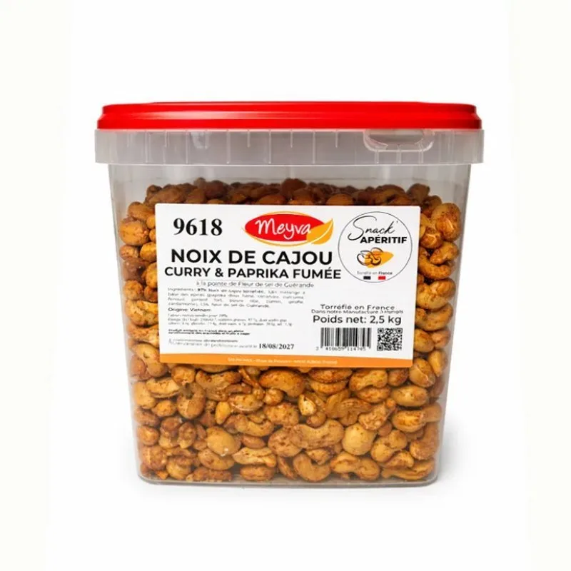 APERITIF-SNACK - CASHEWKERNE Curry & geräucherte Paprika - 2,5KG