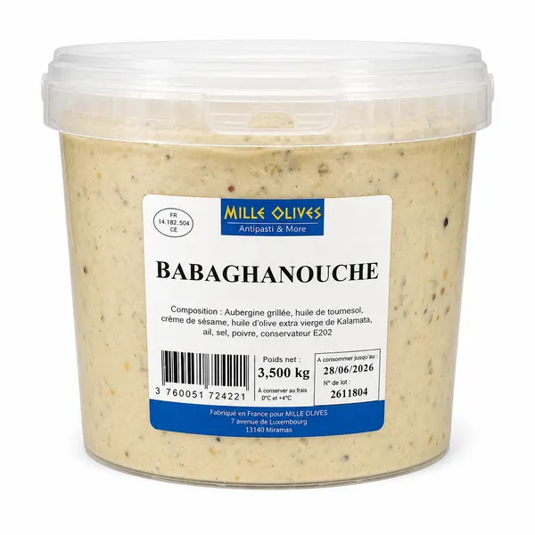 MILLE OLIVES - BABAGHANOUCHE - 3.5KG SEAU - PRIX DU SEAU