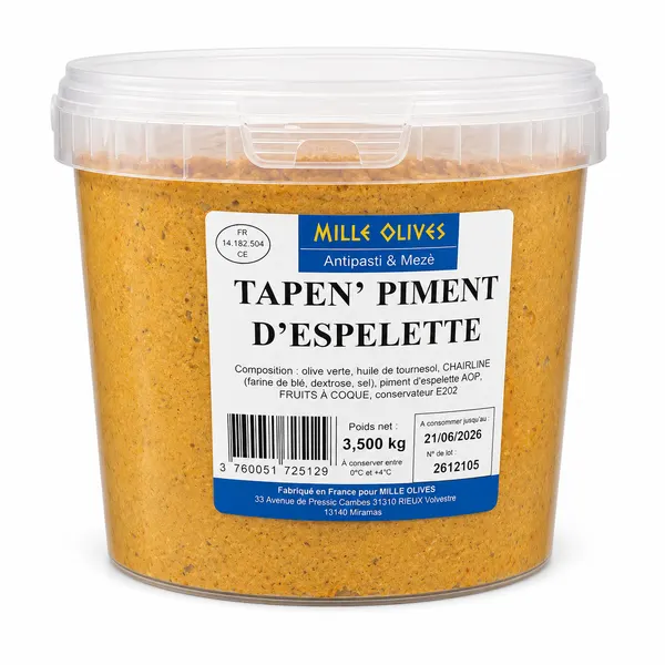 MILLE OLIVES - TAPEN' AU PIMENT D'ESPELETTE - 3.5KG SEAU - PRIX DU SEAU