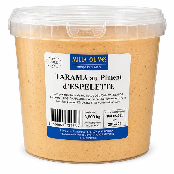 MILLE OLIVES - TARAMA AU PIMENT D'ESPELETTE - 3.5KG SEAU - PRIX DU SEAU