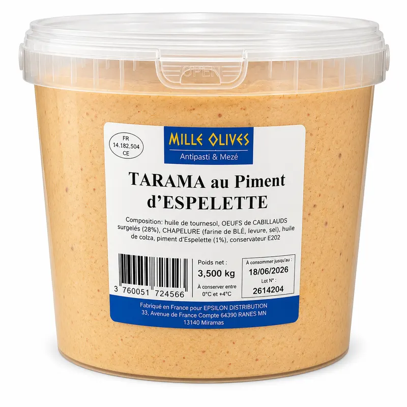 MILLE OLIVES - TARAMA AU PIMENT D'ESPELETTE - 3.5KG SEAU - PRIX DU SEAU