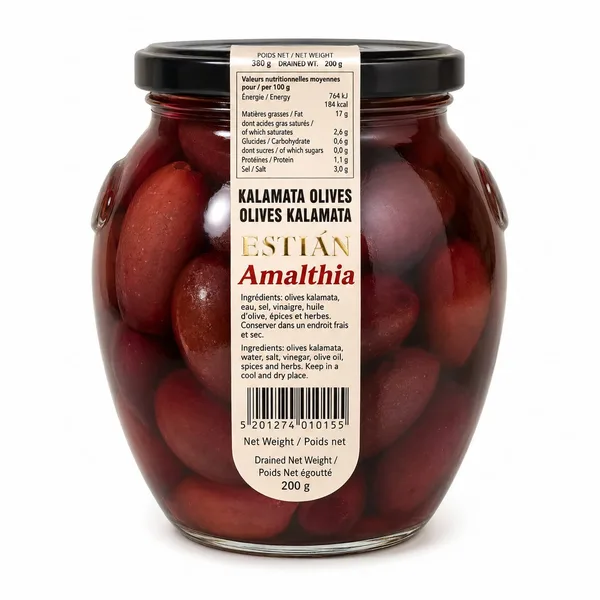 JAR GREEK OLIVES - WHOLE KALAMATA - 6X400G