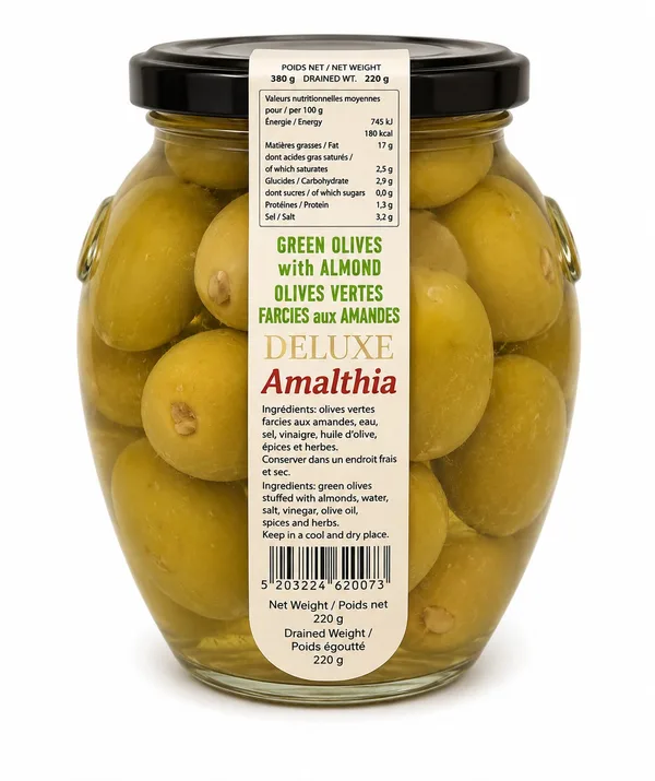JAR GREEK OLIVES - ALMOND STUFFED - 6X400G