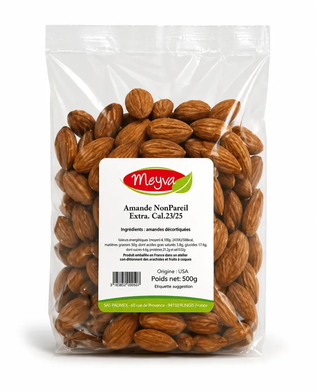 MEYVA - AMANDE CRUE NonPareil EXTRA - Calibre 23/25 - 20x500G