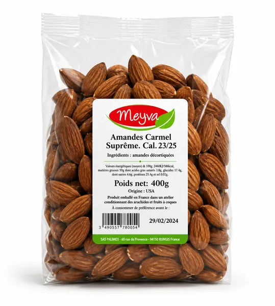 MEYVA - Amande Grillée SANS SEL en FRANCE - NonPareil EXTRA 23/25 - 18x400G