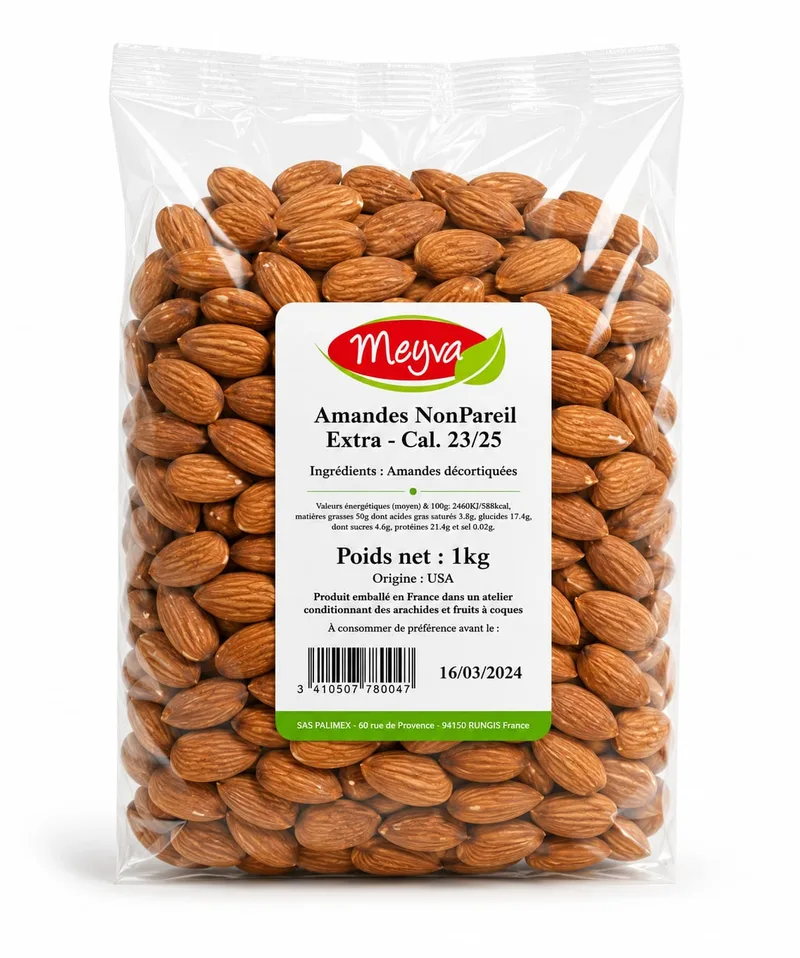 MEYVA - AMANDE CRUE NonPareil EXTRA - Calibre 23/25 - 10X1KG