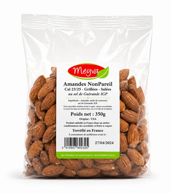 MEYVA - AMANDE NonPareil EXTRA 23/25 - Torréfiée Sel de Guérande - 18X350G