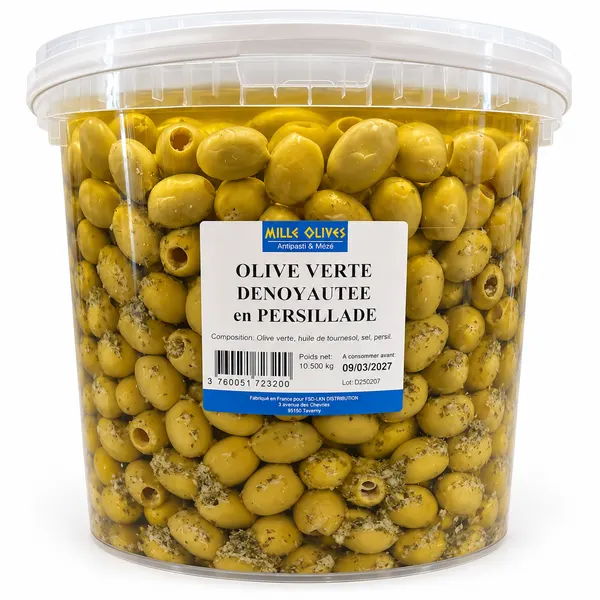 Olives denoyautées persillade - 10,5 kg brut - prix par kg brut