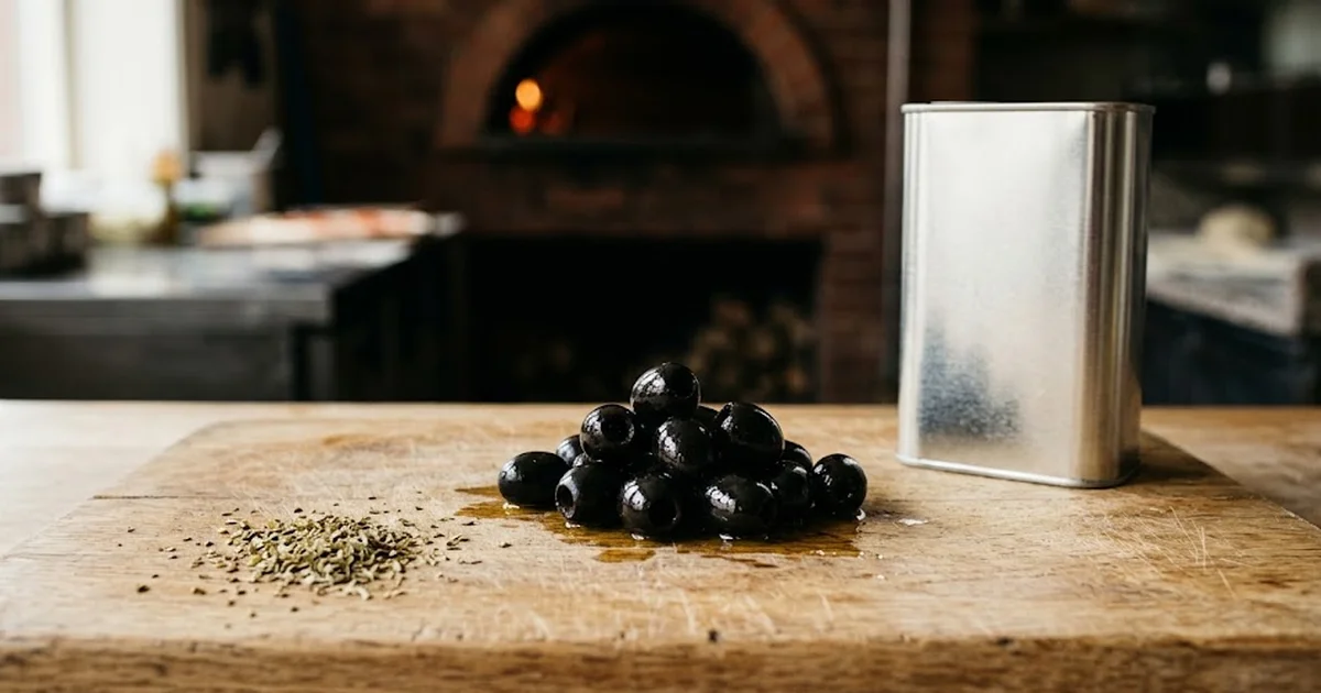 Pizzeria : commande type olives, huiles et épices