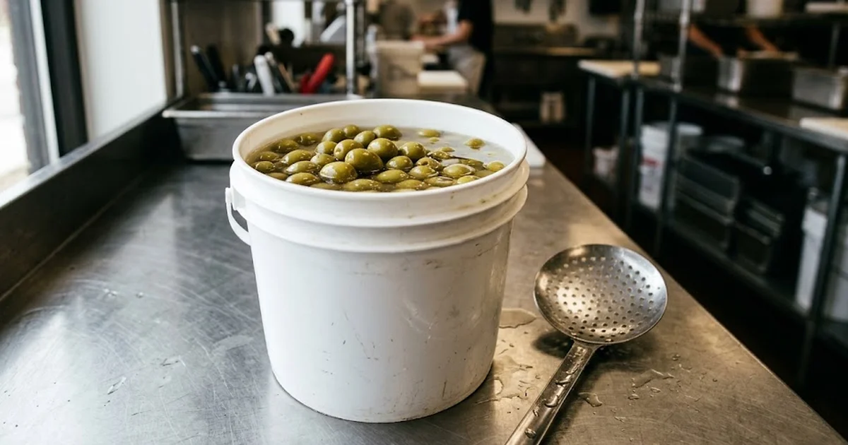 Seau d'olives entamé : saumure, conservation et durée